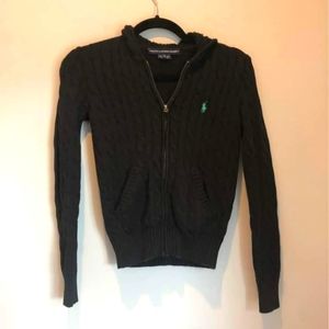 Ralph Lauren cable knit zip up hooded sweater XS